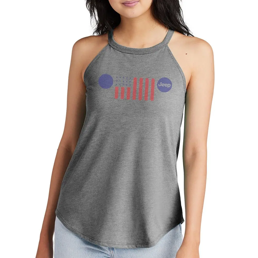 Ladies Rocker Tank Top Jeep® Flag Grille - Grey Triblend 1