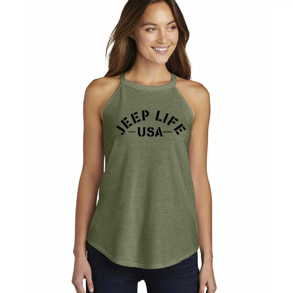 Ladies Rocker Tank Top Jeep® Life - Military Green Triblend 1