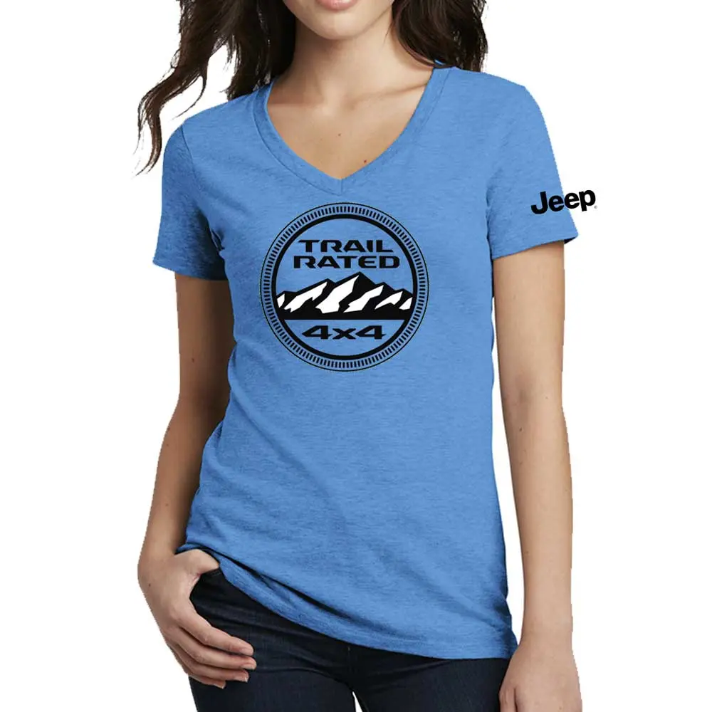 Ladies V-Neck - Jeep® Trail Rated - Heather Aqua Blue 1
