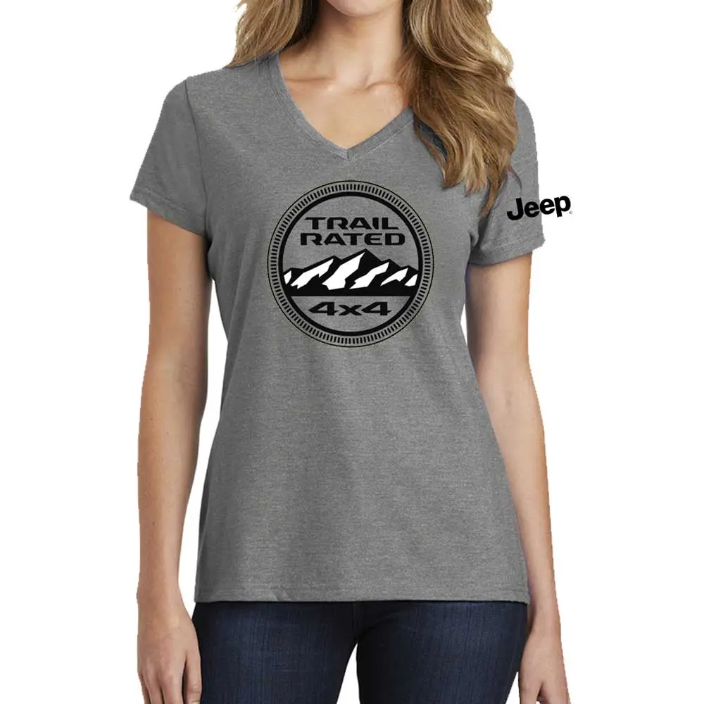 Ladies V-Neck - Jeep® Trail Rated - Heather Grey 1