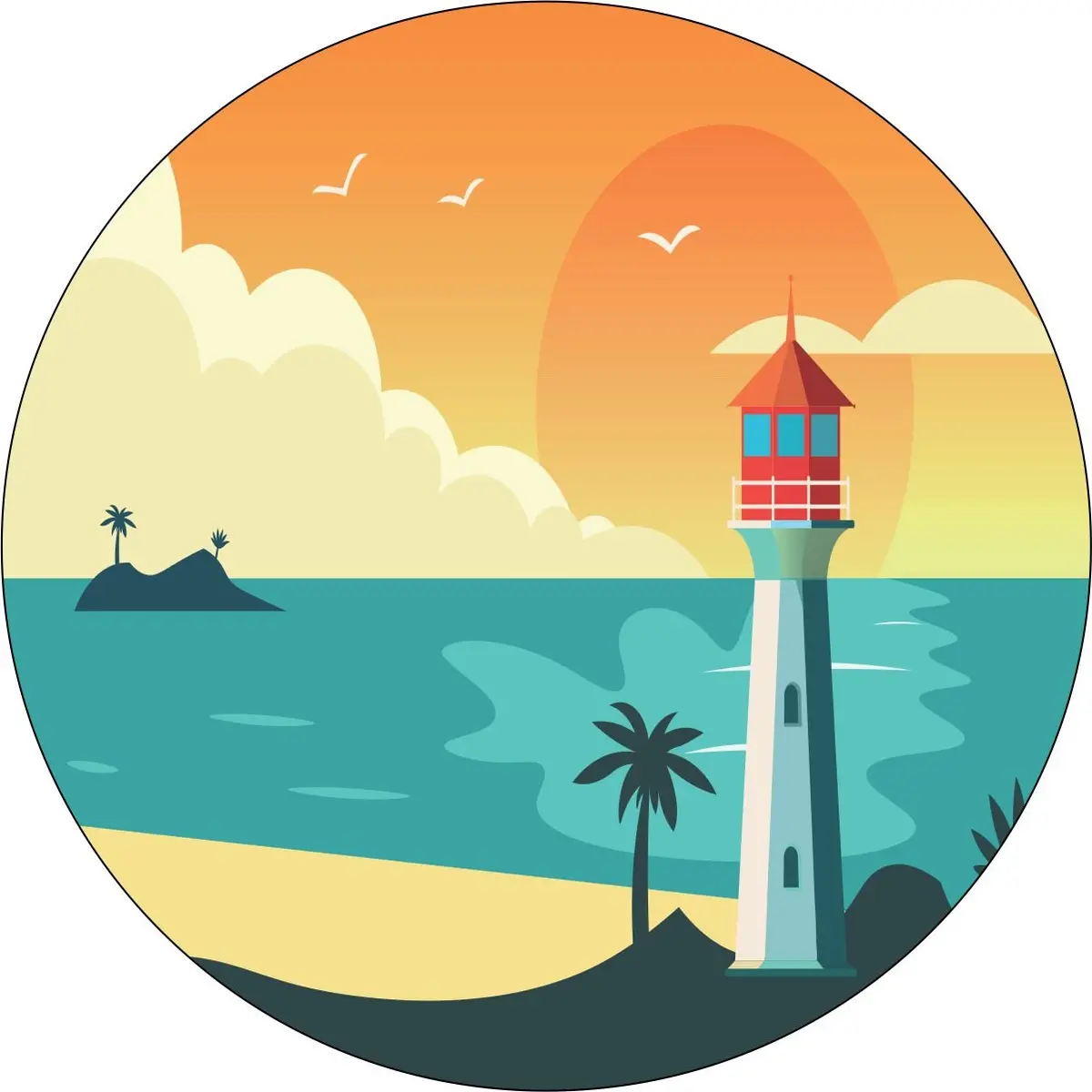 Lighthouse At Sunset Spare Tire Cover For Jeep, Bronco, Rv, Campers, & More 1