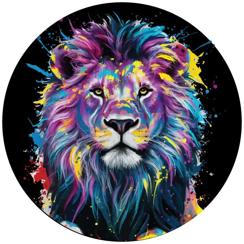 Lion Paint-Splattered Color Pop Spare Tire Cover Design For Jeep, Bronco, Rv, Camper, Vans 1
