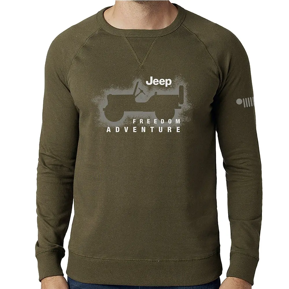 Mens Jeep® Freedom Adventure Crew Neck French Terry Sweatshirt - Heather Military Green 1
