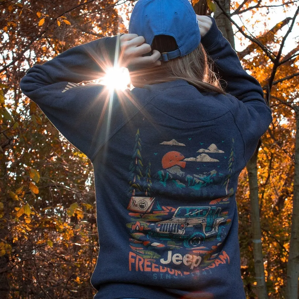 Mens Jeep® Freedom To Roam Crew Neck Sweatshirt - Heather Navy Blue 3