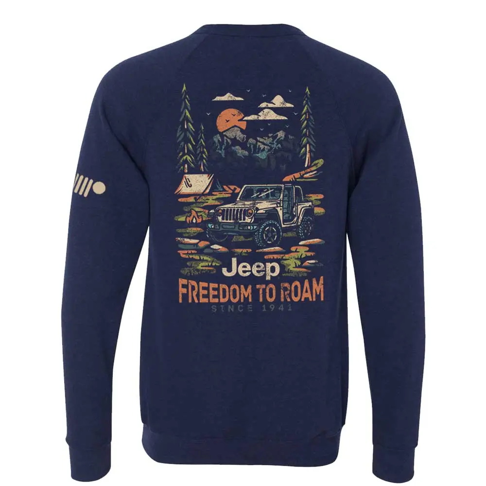 Mens Jeep® Freedom To Roam Crew Neck Sweatshirt - Heather Navy Blue 1