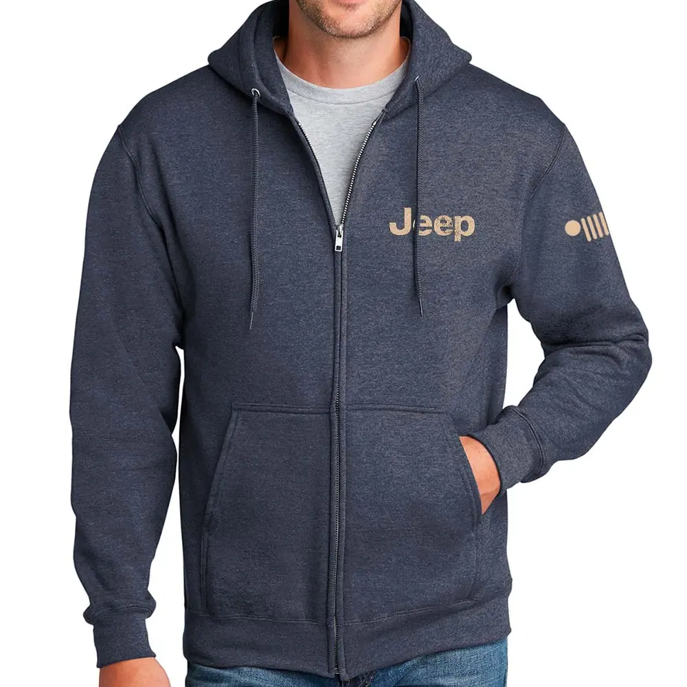Mens Jeep® Freedom To Roam Zip Hoodie Sweatshirt - Heather Navy Blue 1