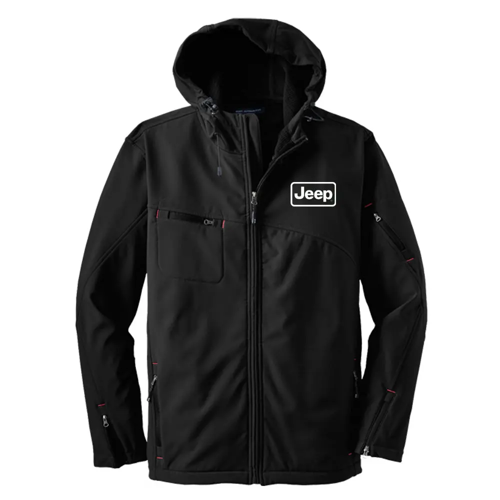Mens Jeep® Rectangle Logo Hooded Softshell Jacket - Black 1