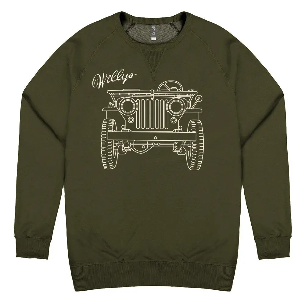 Mens Jeep® Willys Mb Line Art Crew Sweatshirt - Military Green 1