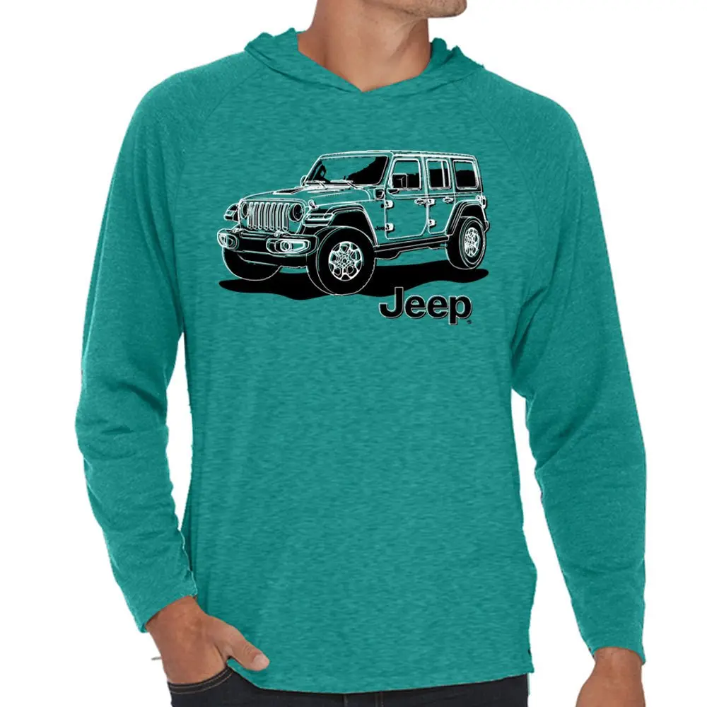 Mens Long Sleeve Hooded T-Shirt - Jeep® Wrangler Line Art 1