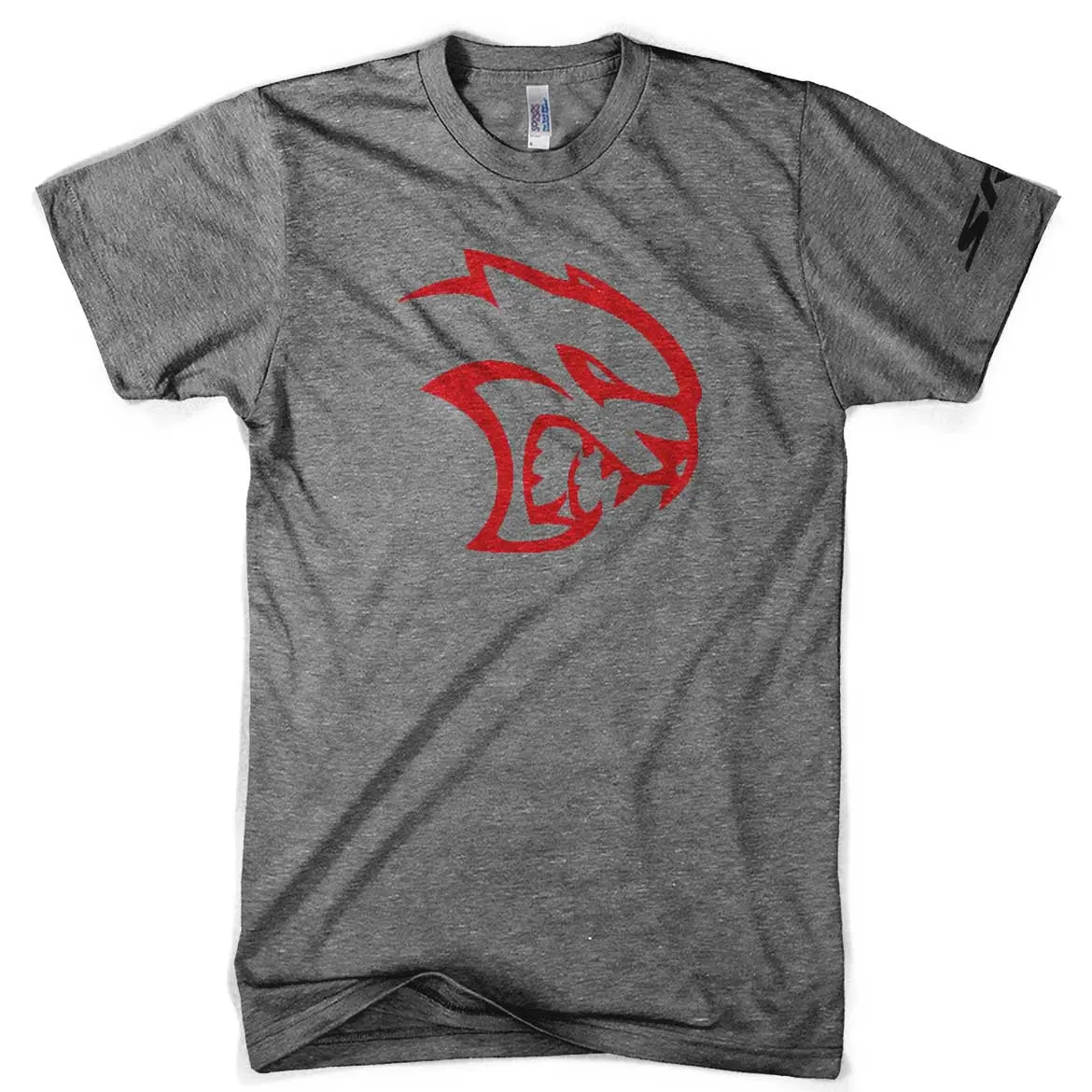 Mens T-Shirt Dodge Srt Hellcat Red Logo (Grey) 1