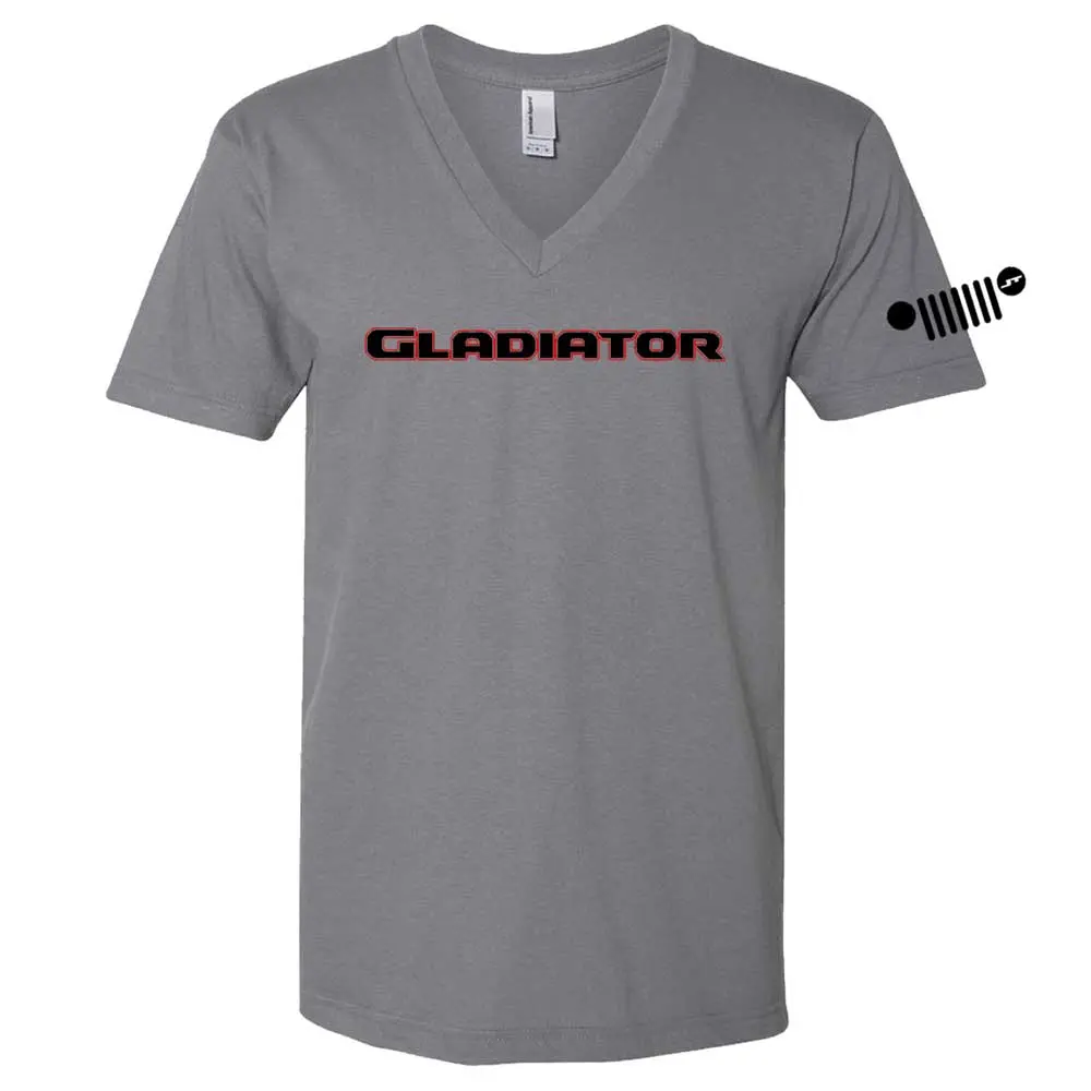 Mens/Unisex V-Neck T-Shirt Jeep® Gladiator Red/Black - Slate Grey 1