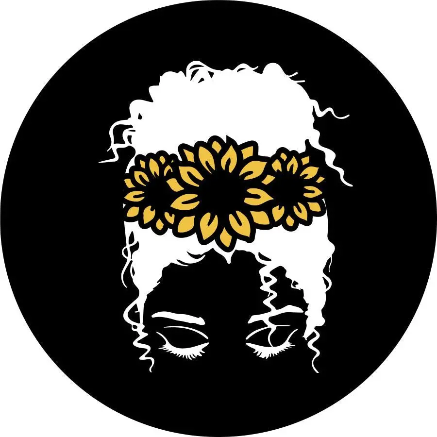 Messy Bun Curly Hair Girl With Sunflower Crown 1