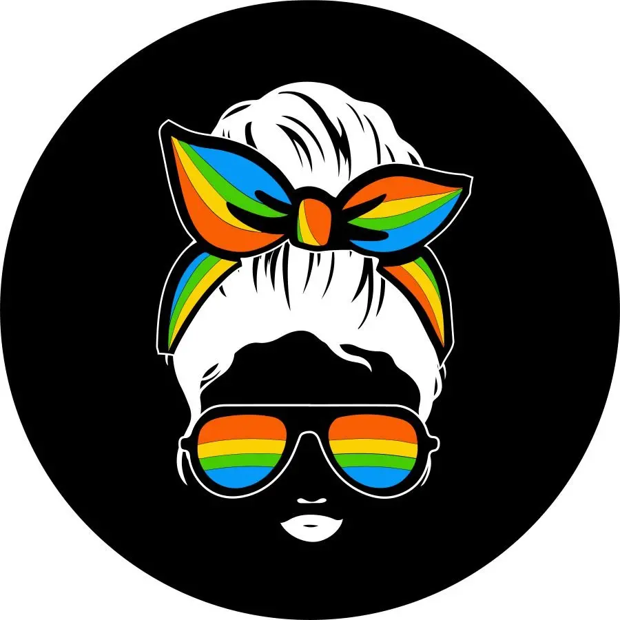 Messy Bun Woman Silhouette With Rainbow Bandana And Sunglasses 1