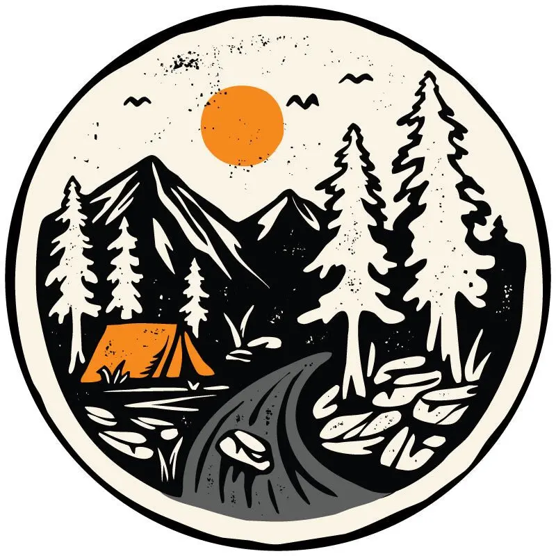 Mountain Camping On The River Vintage Spare Tire Cover For Campers, Rv, Jeep, Bronco, Vans, & More 1
