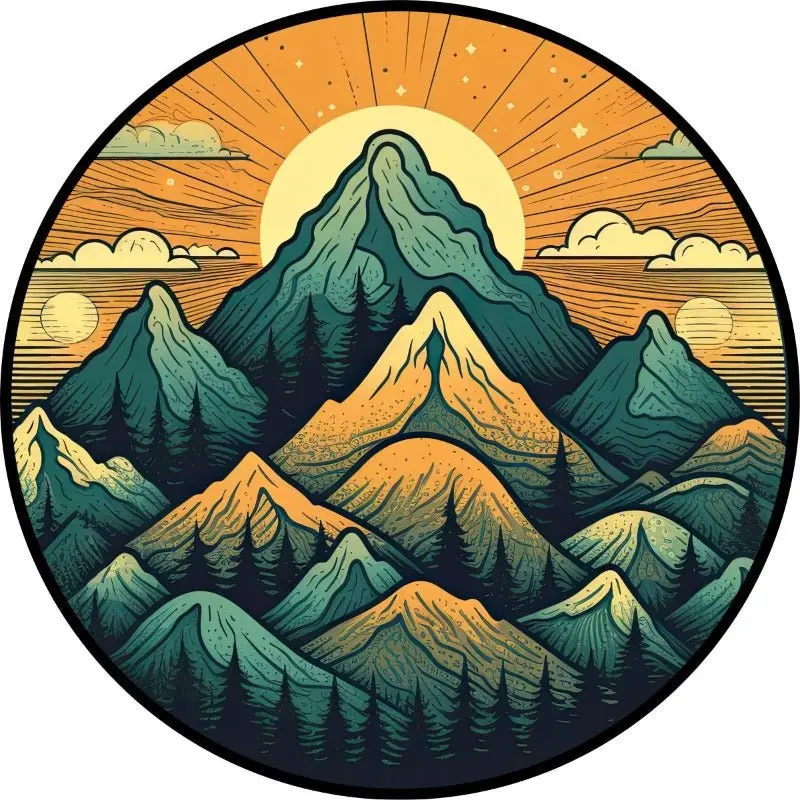 Mountain Landscape Vibrant Orange & Teal Sunset Spare Tire Cover For Jeep, Bronco, Rv, Camper, & More 1