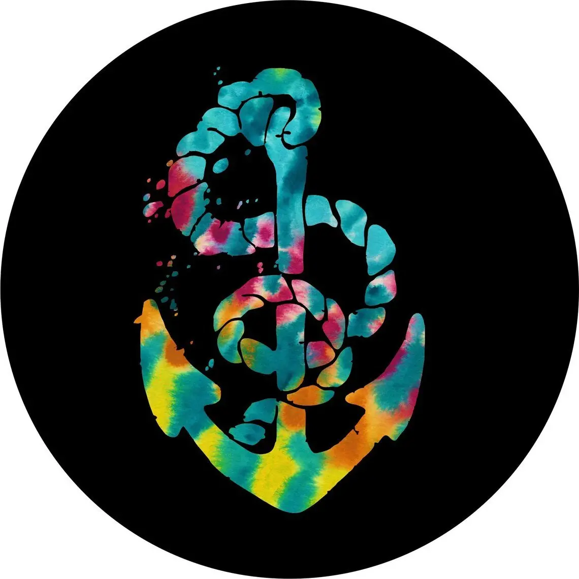 Multicolor Tie Dye Nautical Boat Anchor Spare Tire Cover 1