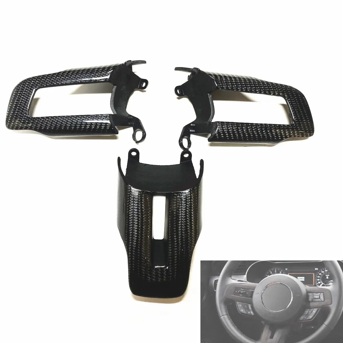 Mustang 15-23 Carbon Fiber Steering Wheel Button Trim Replacement 1