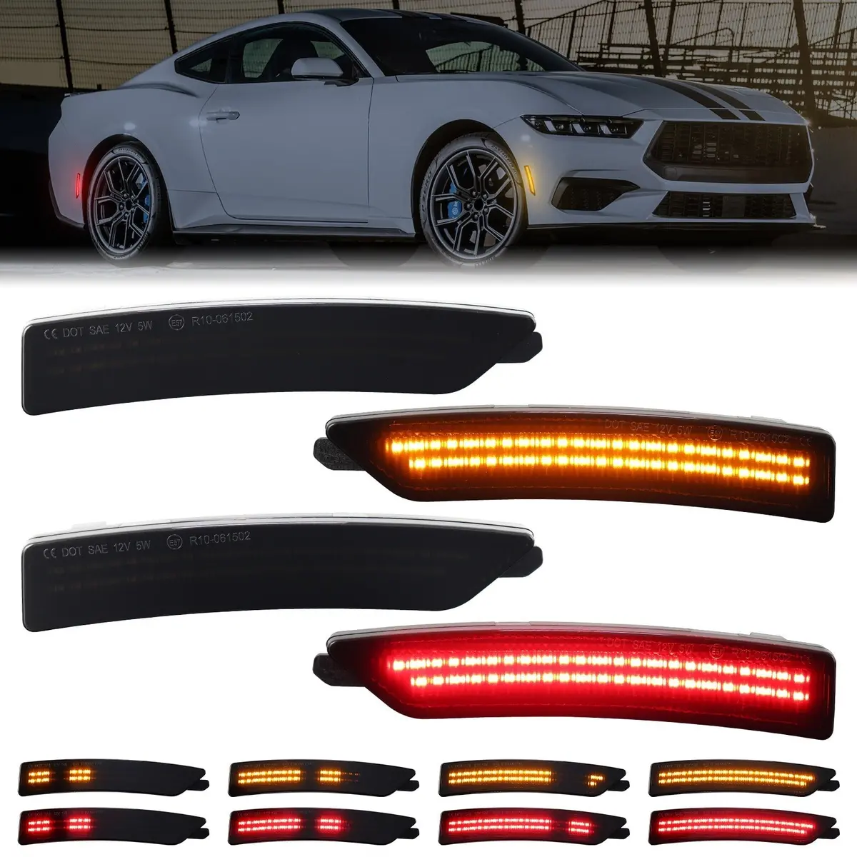 Mustang 24-26 Front/Rear Dynamic Smoked Led Side Markers 1