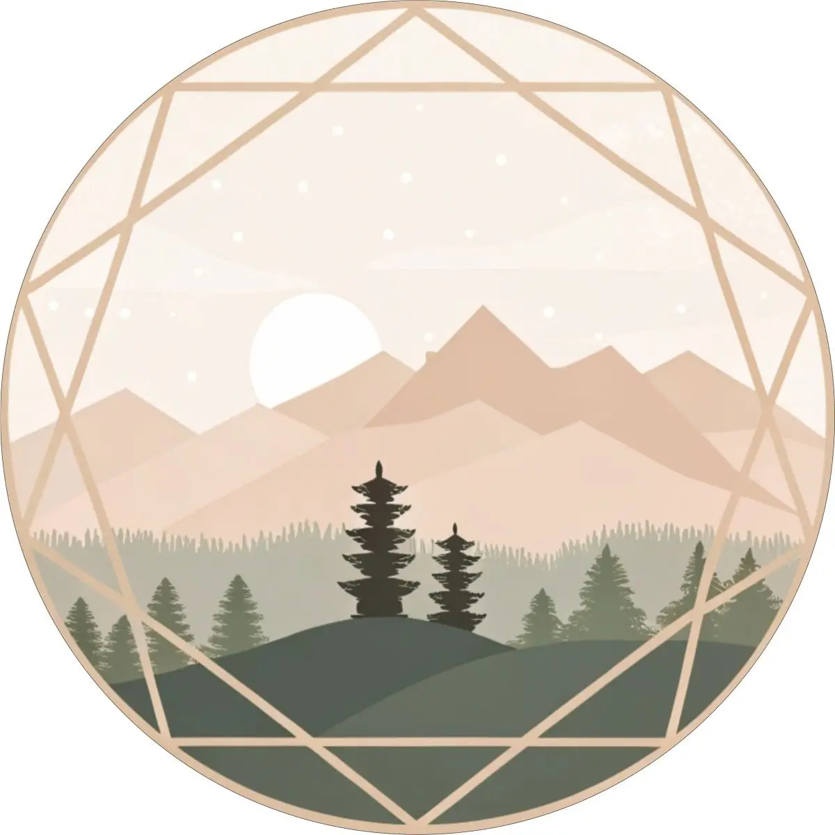 Pastel Gradient Geometric Mountain Landscape With Sun Spare Tire Cover For Jeep, Bronco, Rv, Camper, Trailer, & More 1