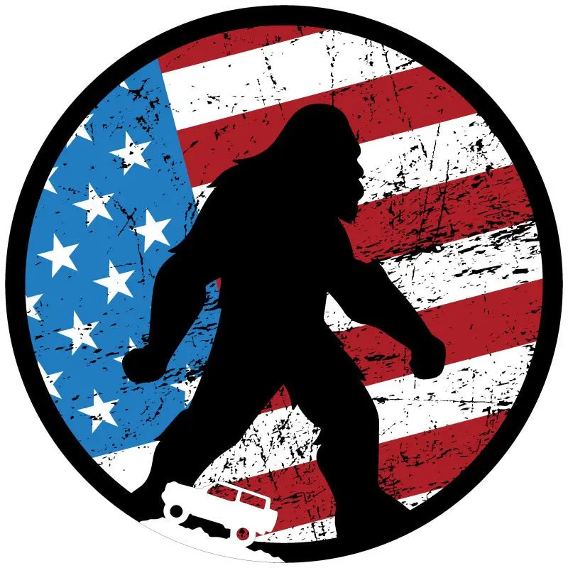 Patriotic American Flag Sasquatch Bronco Spare Tire Cover Design 1