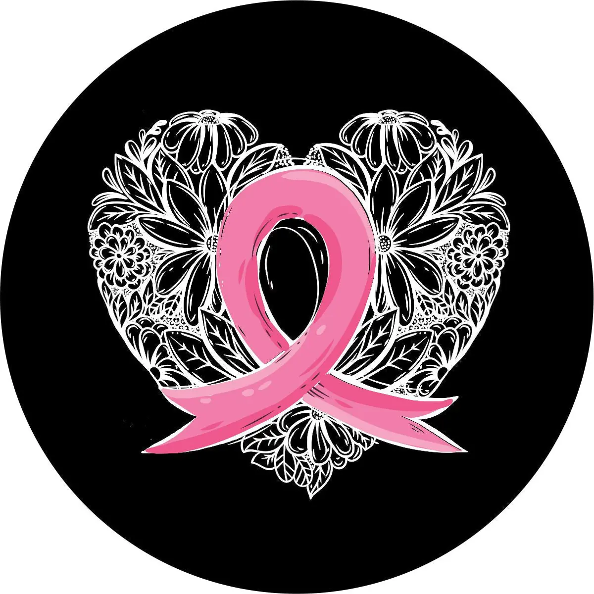 Pink Ribbon Breast Cancer + Heart Spare Tire Cover For Jeep, Rv, Bronco, Camper, Trailers 1
