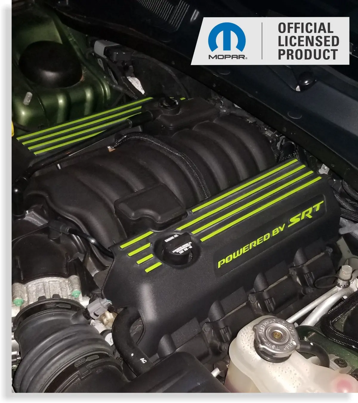 Powered By Srt Engine Cover Overlay Decals - 2015-2023 Charger Scat Pack 1