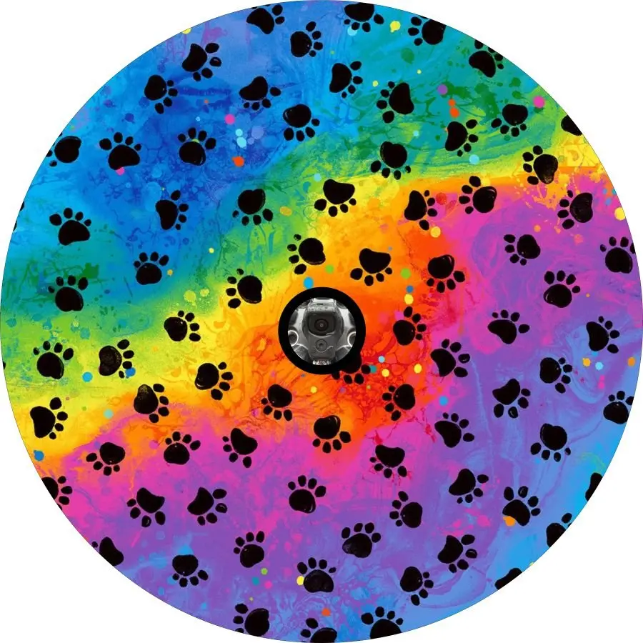 Rainbow Tie Dye With Dog Paws Spare Tire Cover For Jeep, Bronco, Rv, Camper, & More 3