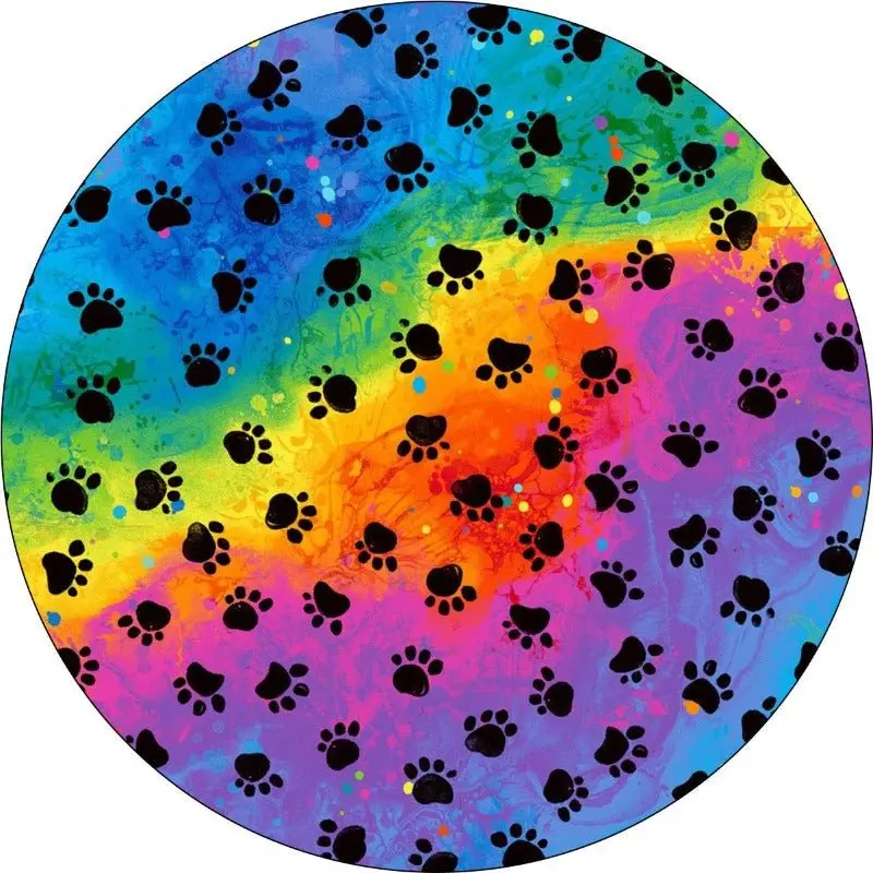 Rainbow Tie Dye With Dog Paws Spare Tire Cover For Jeep, Bronco, Rv, Camper, & More 1