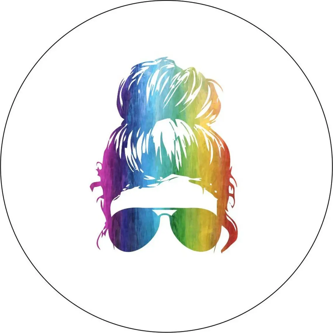 Rainbow Top Knot Messy Bun + Sunglasses | Jeep, Bronco, Rv, Camper, Trailer Spare Tire Cover 2