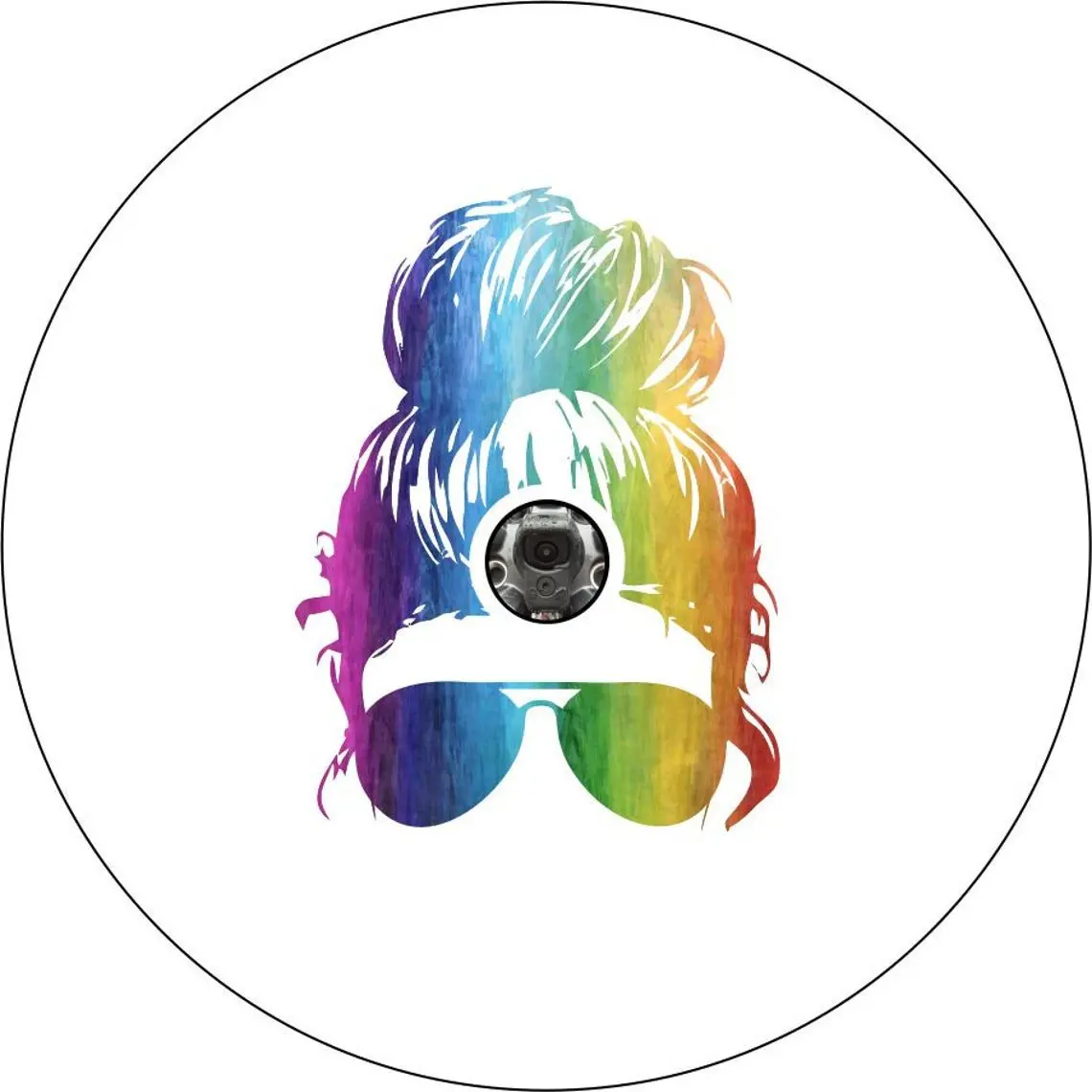 Rainbow Top Knot Messy Bun + Sunglasses | Jeep, Bronco, Rv, Camper, Trailer Spare Tire Cover 6