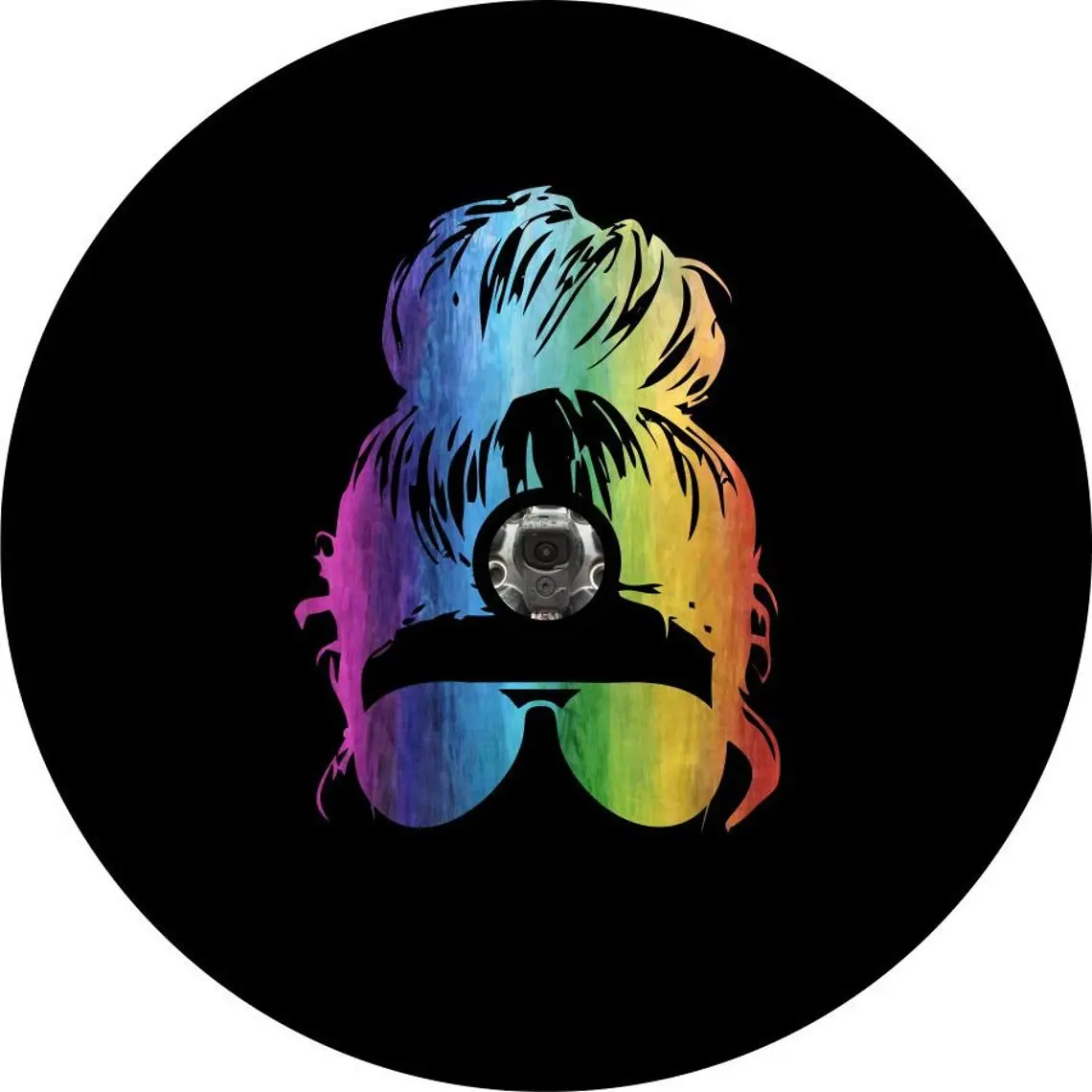 Rainbow Top Knot Messy Bun + Sunglasses | Jeep, Bronco, Rv, Camper, Trailer Spare Tire Cover 5