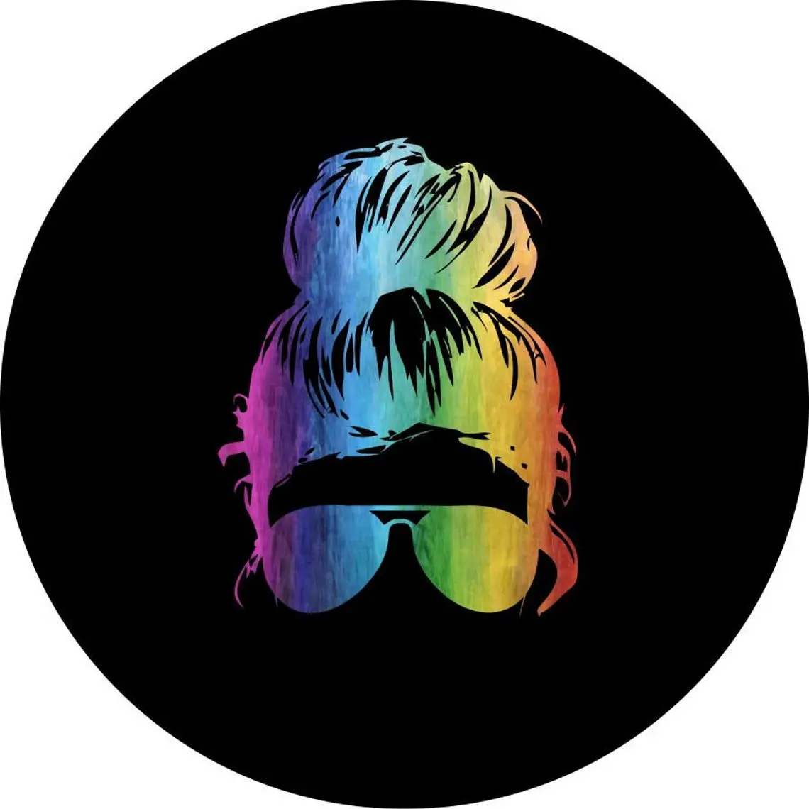 Rainbow Top Knot Messy Bun + Sunglasses | Jeep, Bronco, Rv, Camper, Trailer Spare Tire Cover 1