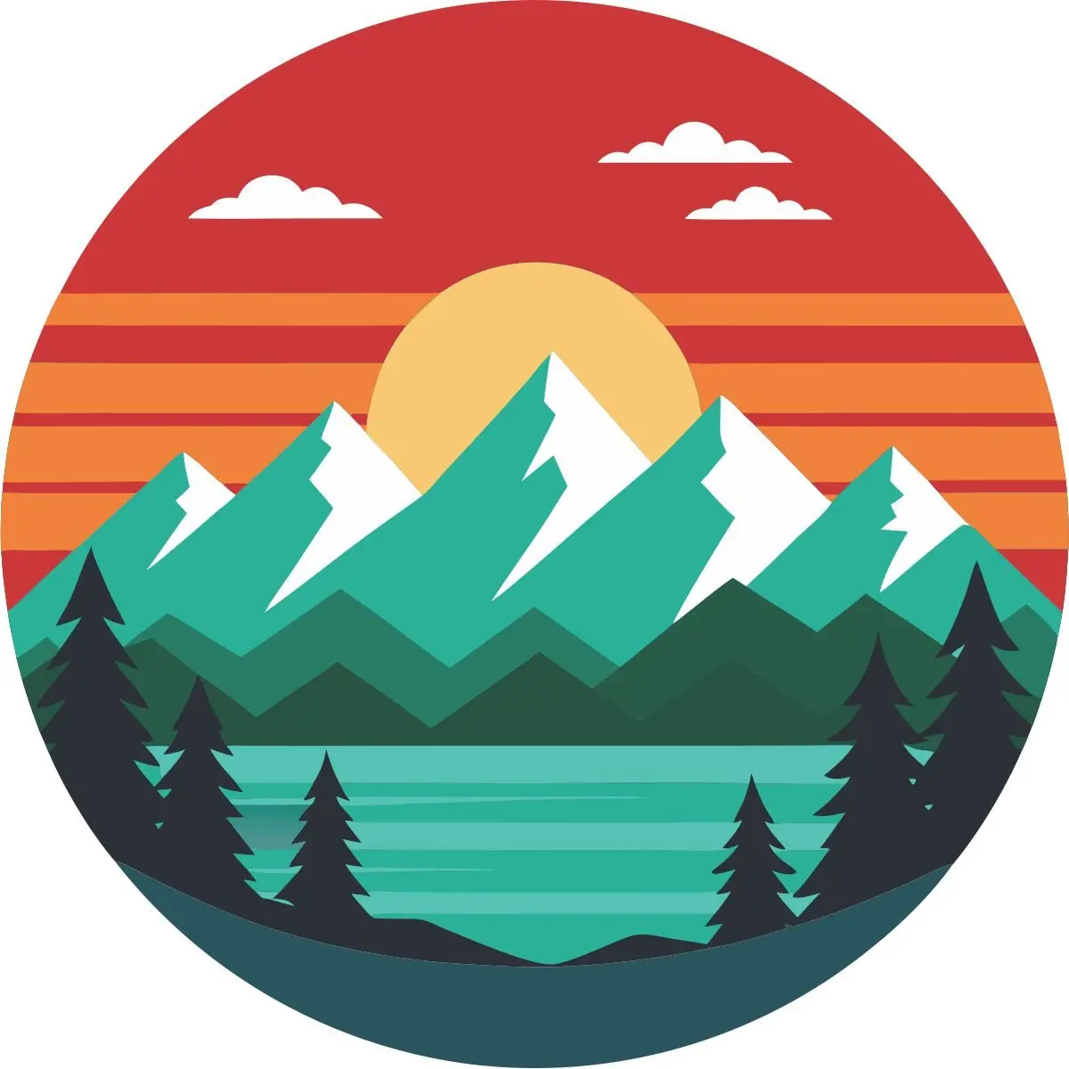 Red Sunset Delight With Mountain And A Lake Spare Tire Cover For Jeep, Bronco, Rv, Camper, Trailer, & More 1