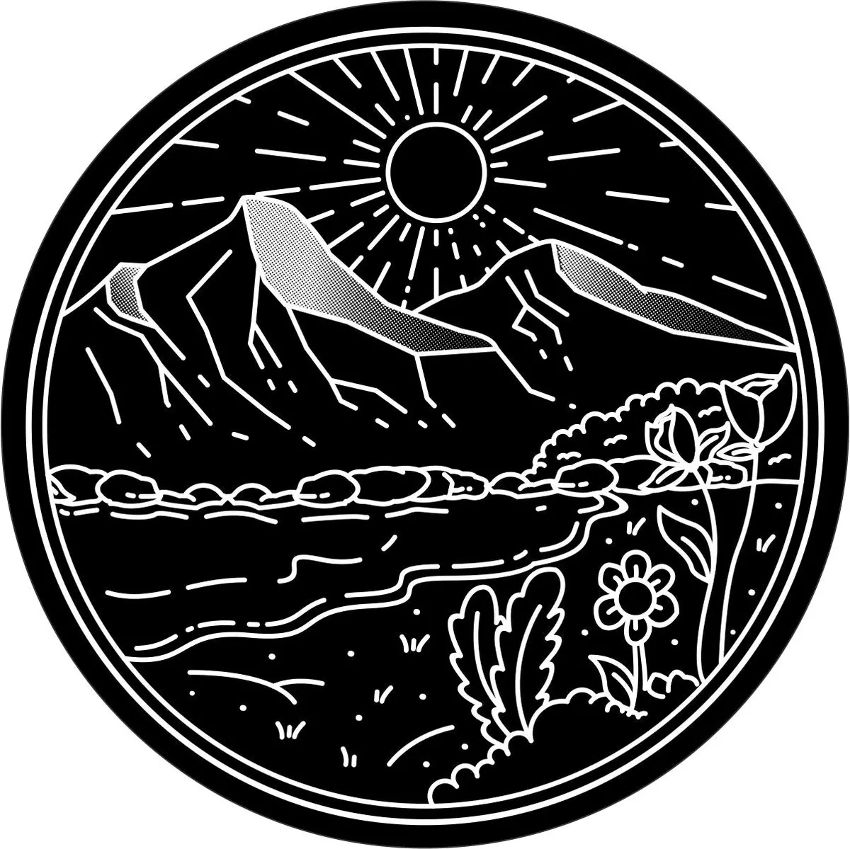 River & Flower Field Mountain Spare Tire Cover - Bronco, Jeep, Camper, Rv, Van, & More 1