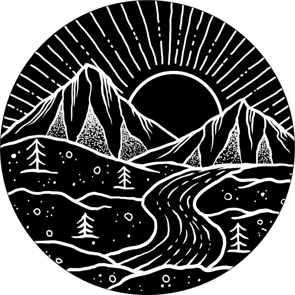 River Flowing Mountain Range At Sunset Spare Tire Cover  Jeep, Rv, Bronco, Camper, Trailer, Van, Etc. 1