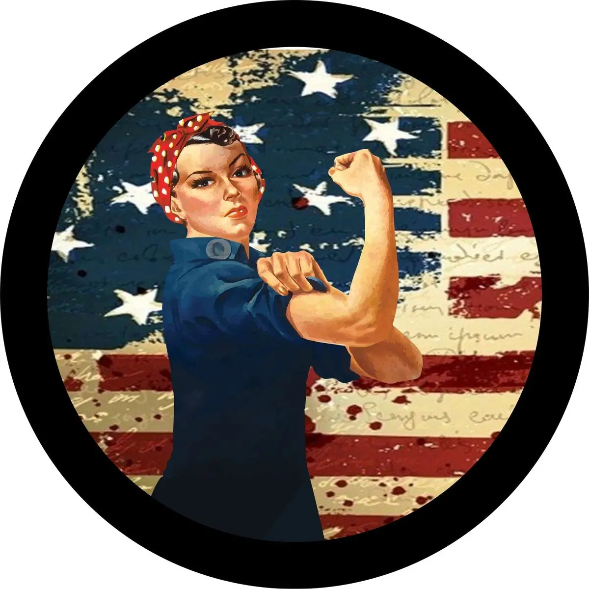 Rosie The Riveter Vintage Original American Flag Spare Tire Cover 1