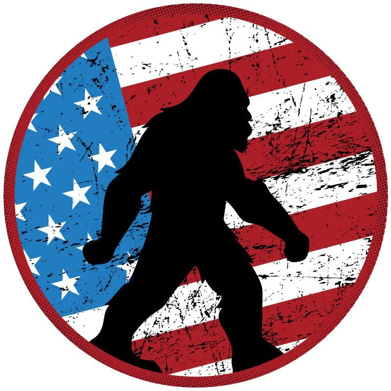 Rustic American Flag & Silhouette Of Sasquatch Spare Tire Cover For Bronco, Rv, Jeep, Camper, Van 1