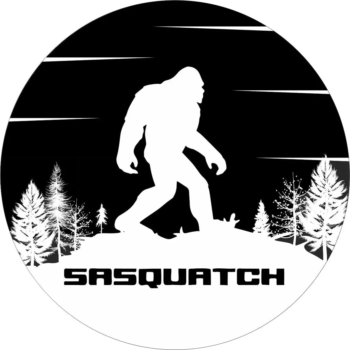 Sasquatch Bigfoot Mountain And Tree Silhouette Spare Tire Cover For Jeep, Bronco, Rv, Camper, Trailer, & More 1