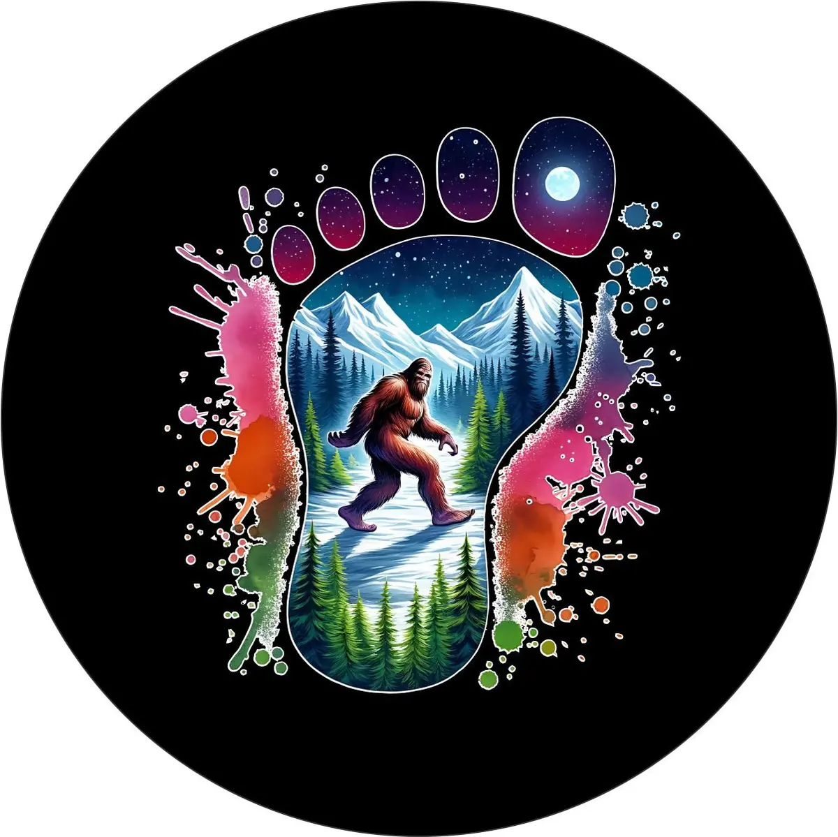 Sasquatch Color Pop Art Bigfoot Mountain Spare Tire Cover Design For Jeeps, Broncos, Camper, Rvs And More 1