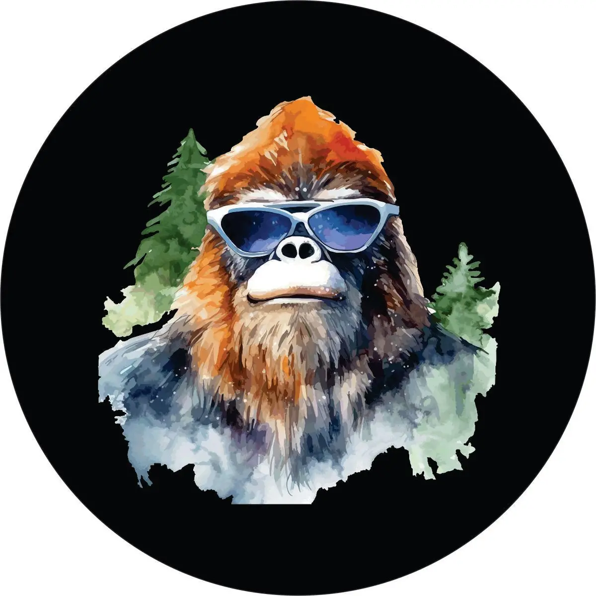 Sasquatch Watercolor Bigfoot Spare Tire Cover For Bronco, Jeep, Camper, Rv, Van, Trailer, Motorcoach, & More 1