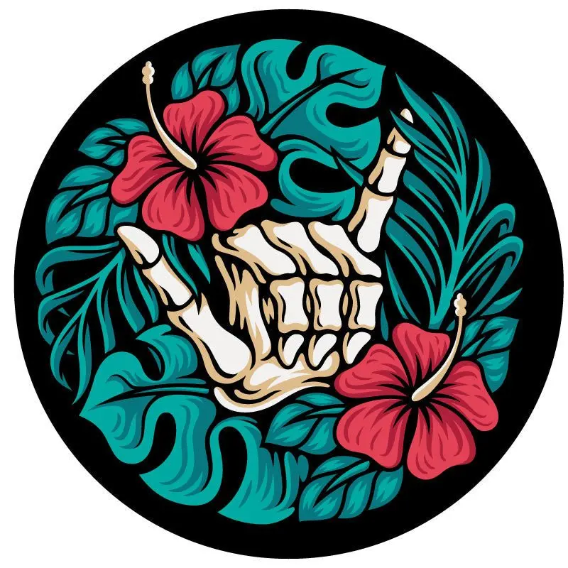 Shaka Skeleton & Hibiscus Spare Tire Cover For Jeep, Rv, Bronco, & More 1