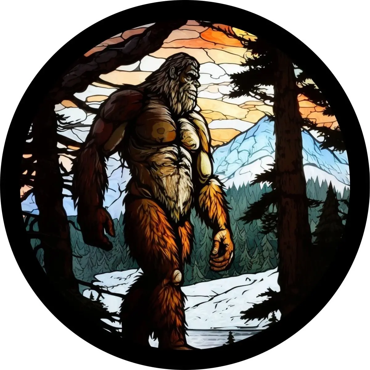 Stained Glass Bigfoot Sasquatch Spare Tire Cover - Jeep, Bronco, Rv, Camper, Van, Etc. 1