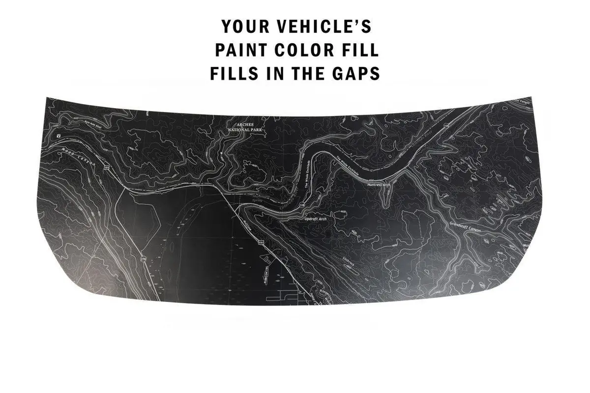 Stealth Black Arches National Park Topographic Map Hood Overlay (Printed Series) - 2021+ Bronco 1