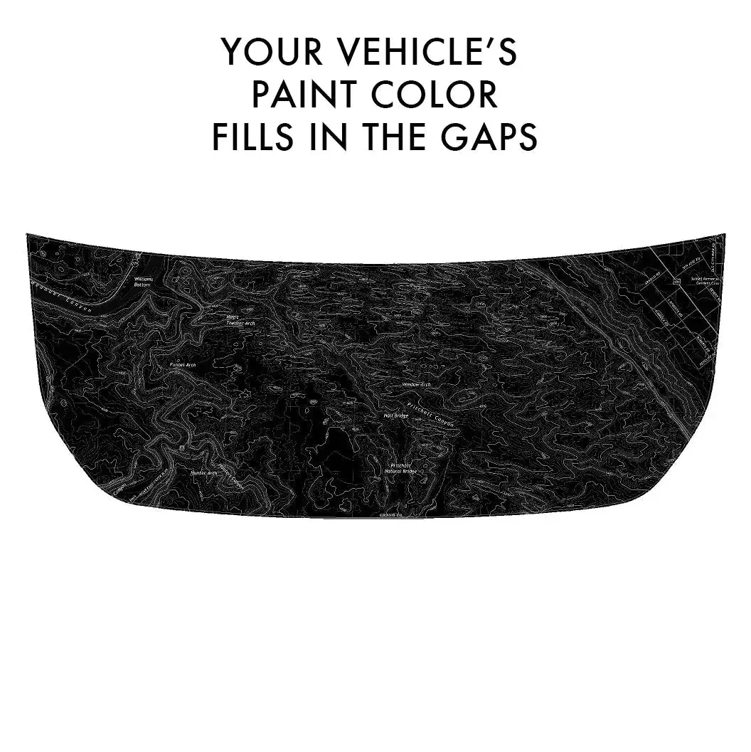 Stealth Black Moab Topographic Map Hood Overlay (Printed Series) - 2021+ Bronco 1