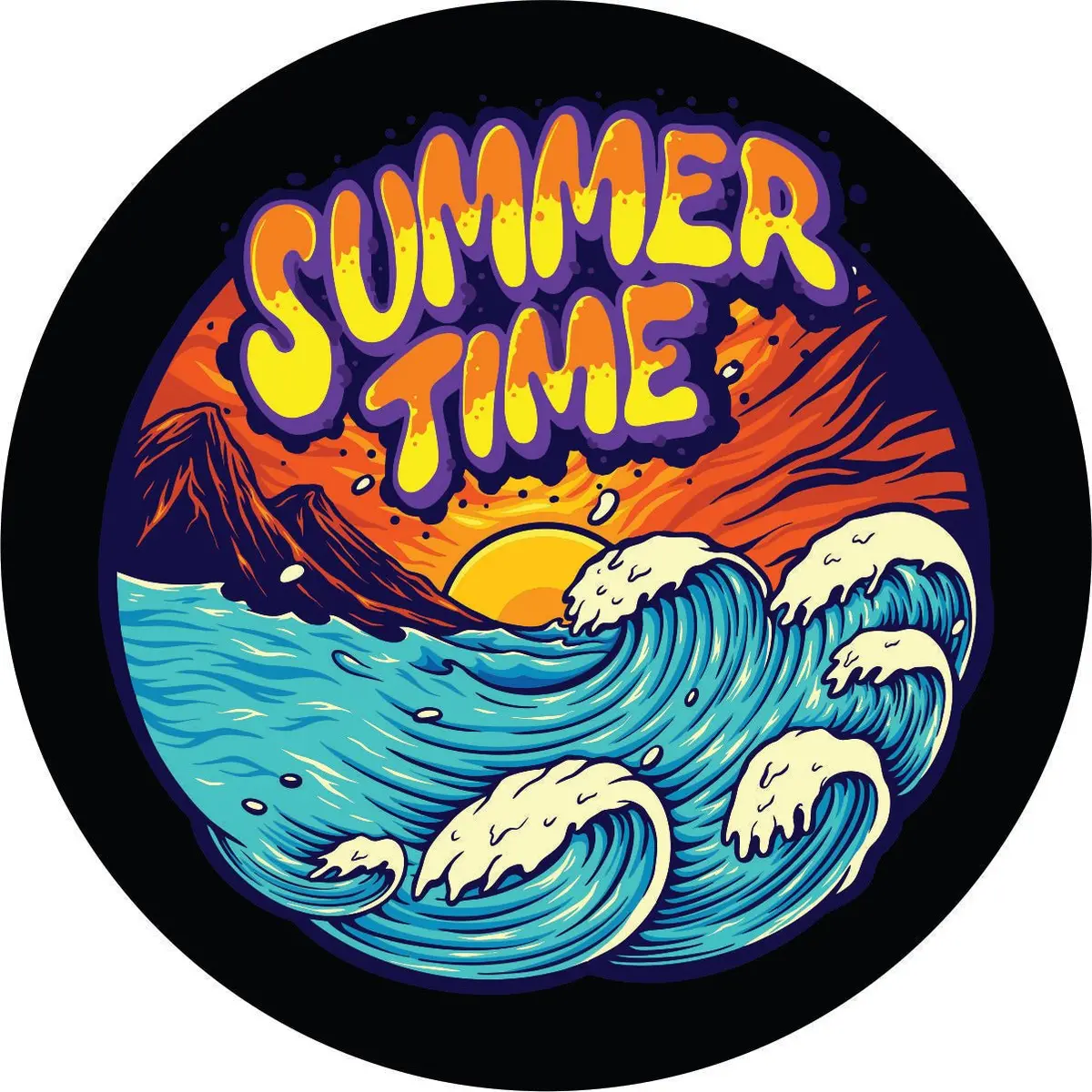 Summer Time Painted Waves Spare Tire Cover For Jeep, Camper, Bronco, And More 1