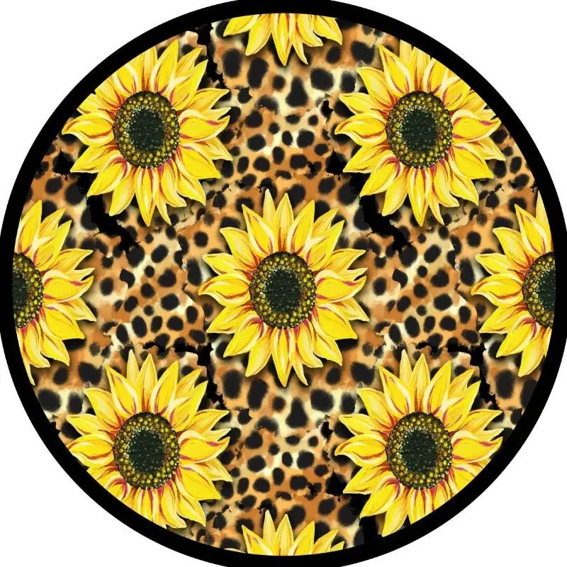 Sunflower + Leopard Cheetah Print Spare Tire Cover - Bronco, Rv, Jeep, Camper 1