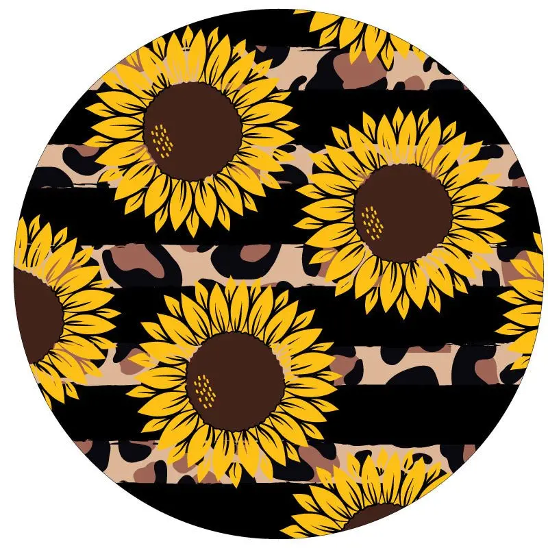 Sunflowers & Cheetah/Leopard Animal Print Stripes Spare Tire Cover 1
