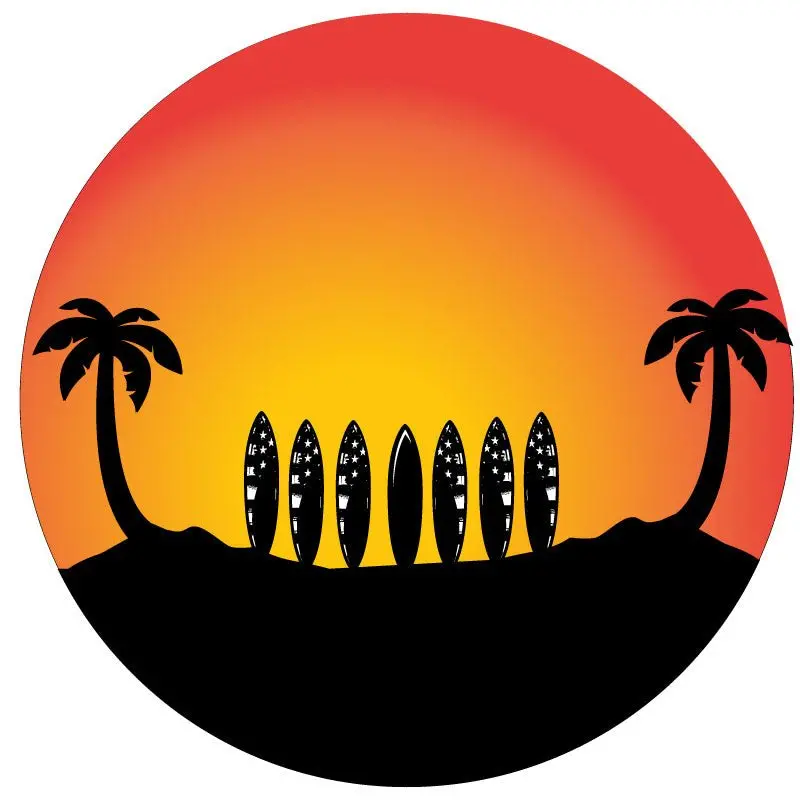 Surfboard Line Up Under Palm Trees Jeep, Bronco, Rv Spare Tire Cover 1