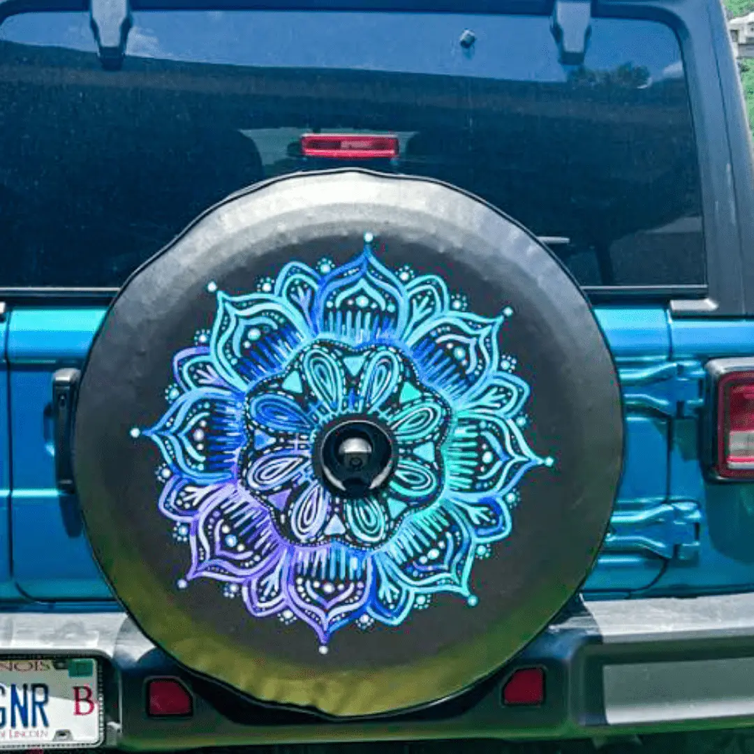 Teal & Purple Mandala Spare Tire Cover For Jeep, Bronco, Rv, Camper, & More 3
