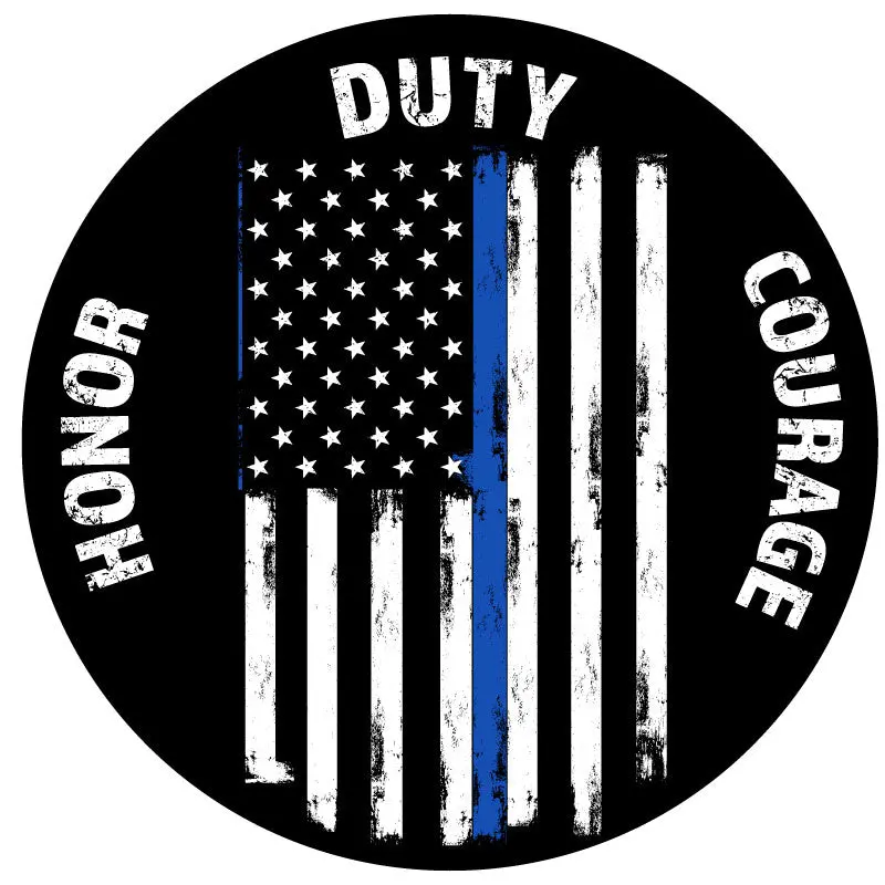Thin Blue Line Flag + Honor, Duty, Courage Spare Tire Cover 1